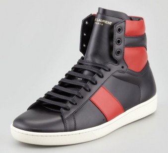 Saint-Laurent-Men-Two-Tone-Leather-High-Top-Sneaker-Black-Red-2