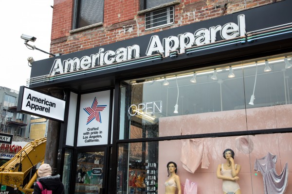 Three mannequins with large pubic wigs on display in the window of an American Apparel clothing store on the corner of East Houston Street and Orchard Street in the Lower East Side, Manhattan on January 16, 2014 in New York City, USA. Credit: Stefan Jeremiah