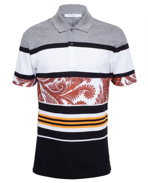 Givenchy Men's Striped With Paisley Panel Polo Shirt1