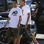 Styling On Them Lames: Chris Brown In BapeTee-Shirt & BBC Stencil Denim