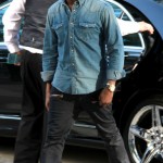 Styling On Them Lames: Kanye West Wearing A $1,010 Balmain Denim Shirt With Black Zip Pocket Balmain Jeans