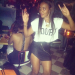 Angela Simmons Dances At The Nightclub In A Topshop Dork Tee-Shirt & Black Zippered Leather Skirt