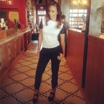 Draya Michele In A $75 5th & Mercer T-Shirt With Pleather Sleeves & The Brand’s $110 French Terry Sweatpants