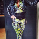 K. Michelle Wears A Toure Designs Lime & Gray Women’s Jacket & The Matching African Print Pants