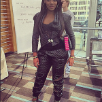 Yandy Smith In A Dramatik Fanatic Quilted Leather Suit & $1,368 Giuseppe Zanotti Black Studded Cut Out Sandals