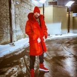 French Montana Stayed Warm In A Red Shearling Coat From Daniel’s Leather & Fear Of God Lace-Up Boots