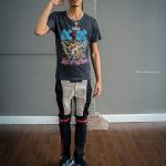 Jay Critch Rocks A Gucci Ac/Dc Print Tie-dye Cotton Tee-Shirt And Valentino Garavani Bounce Leather, Suede & Mesh Sneakers