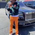 Rapper Gunna Outfitted In An Off-White Logo-Patch Bomber Jacket, Chrome Hearts Jeans And Nike Air Force One Low Sneakers